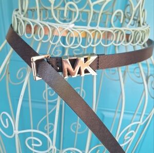Genuine Leather Belt Michael Kors LOGO Narrow Thin Belt Classic Black Size Large